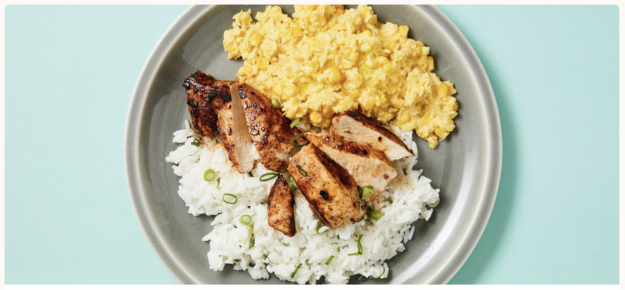 Jamaican Jerk Chicken with Coconut Rice and Creamed Corn
